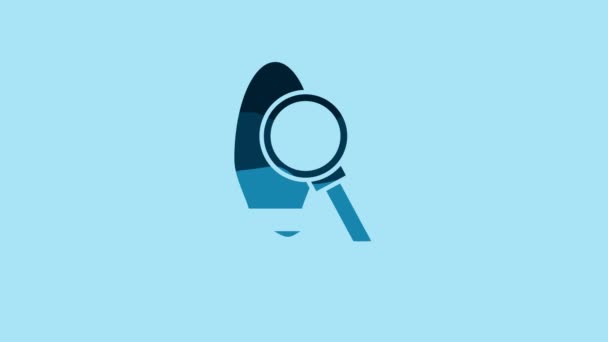 Blue Magnifying Glass Footsteps Icon Isolated Blue Background Detective Investigating — Vídeos de Stock