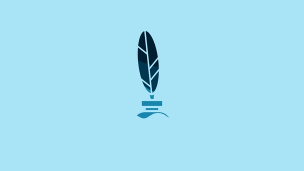Blue Feather Inkwell Icon Isolated Blue Background Video Motion Graphic — Vídeo de stock