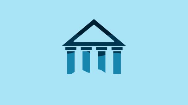 Blue Courthouse Building Icon Isolated Blue Background Building Bank Museum — Vídeo de Stock