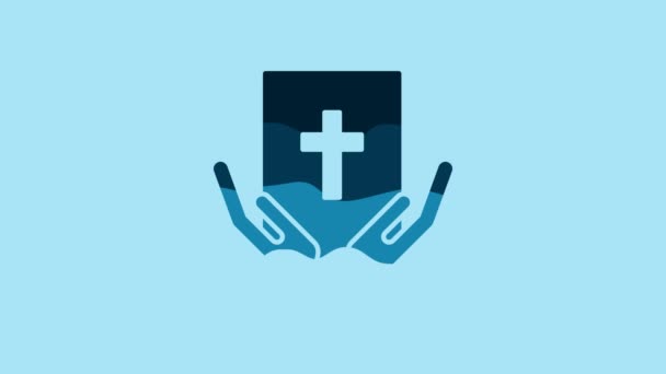 Blue Oath Holy Bible Icon Isolated Blue Background Procedure Court — Wideo stockowe