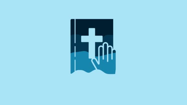 Blue Oath Holy Bible Icon Isolated Blue Background Procedure Court — 图库视频影像