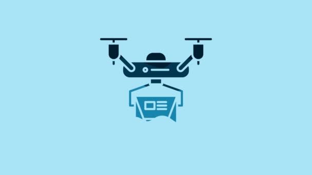 Blue Drone Delivery Concept Icon Isolated Blue Background Quadrocopter Carrying — Stockvideo