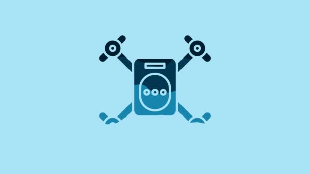 Blue Drone Flying Action Video Camera Icon Isolated Blue Background — Stockvideo