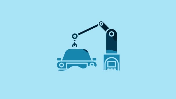 Blue Industrial Machine Robotic Robot Arm Hand Car Factory Icon — Αρχείο Βίντεο
