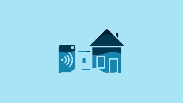 Blue Smart Home Icon Isolated Blue Background Remote Control Video — Vídeo de Stock