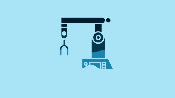 Blue Assembly Line Icon Isolated Blue Background Automatic Production Conveyor — Stockvideo