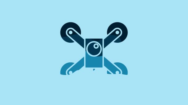 Blue Drone Flying Action Video Camera Icon Isolated Blue Background — 비디오