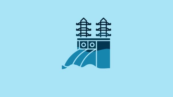 Blue Nuclear Power Plant Icon Isolated Blue Background Energy Industrial — Αρχείο Βίντεο