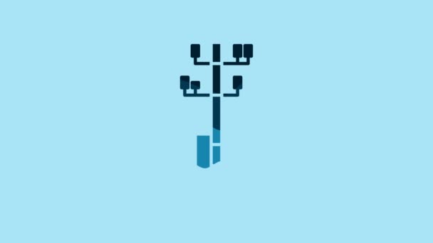 Башта Blue Electric Використовувалась Підтримки Ікони Лінії Електропередач Ізольованої Синьому — стокове відео