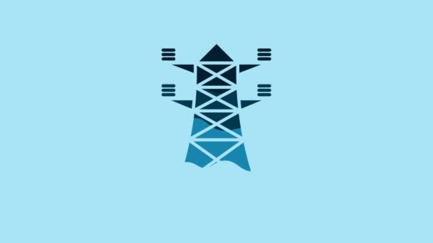 Blue Electric Tower Used Support Overhead Power Line Icon Isolated — 图库视频影像