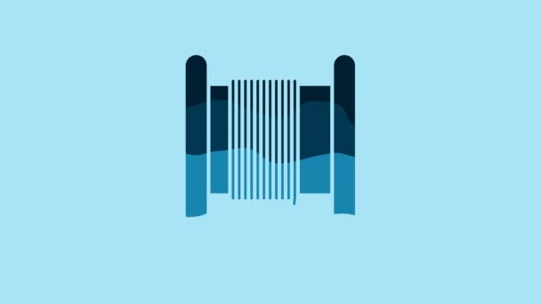 Blue Wire Electric Cable Reel Drum Icon Isolated Blue Background — Stok video