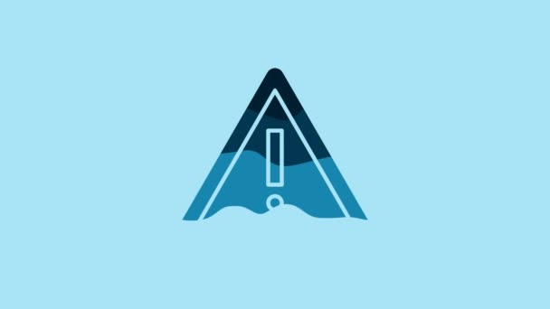 Blue Exclamation Mark Triangle Icon Isolated Blue Background Hazard Warning — Αρχείο Βίντεο