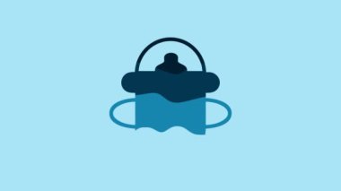 Blue Baby bottle icon isolated on blue background. Feeding bottle icon. Milk bottle sign. 4K Video motion graphic animation.