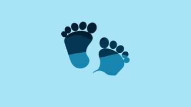 Blue Baby footprints icon isolated on blue background. Baby feet sign. 4K Video motion graphic animation.