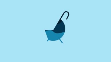 Blue Baby stroller icon isolated on blue background. Baby carriage, buggy, pram, stroller, wheel. 4K Video motion graphic animation.