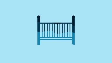Blue Baby crib cradle bed icon isolated on blue background. 4K Video motion graphic animation.