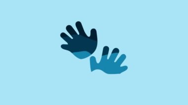 Blue Baby hands print icon isolated on blue background. 4K Video motion graphic animation.