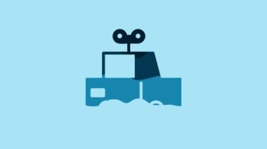 Blue Toy car icon isolated on blue background. 4K Video motion graphic animation.