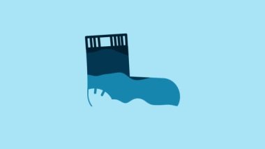 Blue Baby socks clothes icon isolated on blue background. 4K Video motion graphic animation.