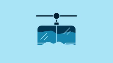 Blue Cable car icon isolated on blue background. Funicular sign. 4K Video motion graphic animation.