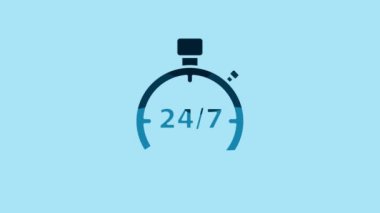 Blue Stopwatch 24 hours icon isolated on blue background. All day cyclic icon. 24 hours service symbol. 4K Video motion graphic animation.