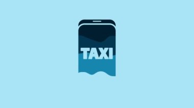 Blue Taxi call telephone service icon isolated on blue background. Taxi for smartphone. 4K Video motion graphic animation.
