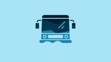 Blue Bus icon isolated on blue background. Transportation concept. Bus tour transport sign. Tourism or public vehicle symbol. 4K Video motion graphic animation.