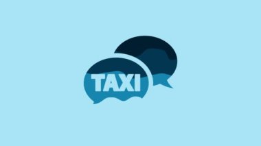 Blue Taxi call telephone service icon isolated on blue background. Speech bubble symbol. Taxi for smartphone. 4K Video motion graphic animation.