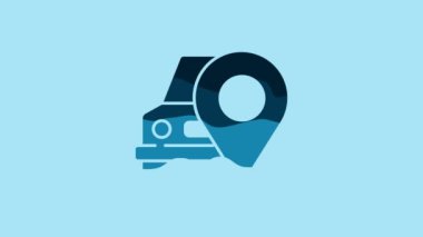 Blue Map pointer with taxi icon isolated on blue background. Location symbol. 4K Video motion graphic animation.