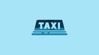Blue Taxi car roof icon isolated on blue background. 4K Video motion graphic animation.