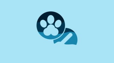 Blue Dog and pills icon isolated on blue background. Prescription medicine for animal. 4K Video motion graphic animation.