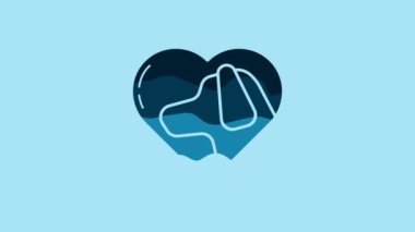 Blue Heart with dog icon isolated on blue background. Pet paw in heart. Love to the animals. 4K Video motion graphic animation.