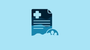 Blue Clipboard with medical clinical record pet icon isolated on blue background. Health insurance form. Medical check marks report. 4K Video motion graphic animation.
