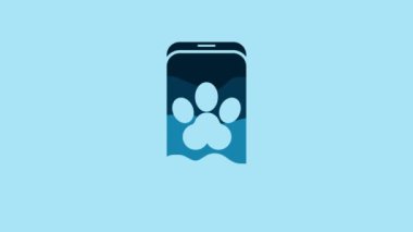 Blue Online veterinary clinic symbol icon isolated on blue background. Cross with dog veterinary care. Pet First Aid sign. 4K Video motion graphic animation.