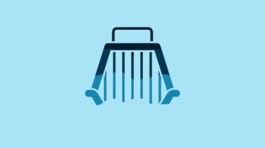 Blue Pet carry case icon isolated on blue background. Carrier for animals, dog and cat. Container for animals. Animal transport box. 4K Video motion graphic animation.