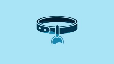 Blue Collar with name tag icon isolated on blue background. Simple supplies for domestic animal. Cat and dog care. Pet chains. 4K Video motion graphic animation.