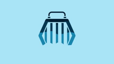 Blue Pet carry case icon isolated on blue background. Carrier for animals, dog and cat. Container for animals. Animal transport box. 4K Video motion graphic animation.