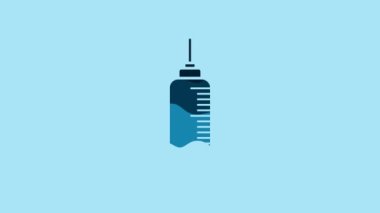Blue Syringe with pet vaccine icon isolated on blue background. Dog or cat paw print. 4K Video motion graphic animation.