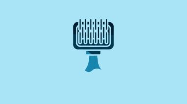 Blue Hair brush for dog and cat icon isolated on blue background. Brush for animal fur. Pet accessory. 4K Video motion graphic animation.