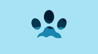 Blue Paw print icon isolated on blue background. Dog or cat paw print. Animal track. 4K Video motion graphic animation.