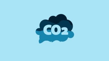 Blue CO2 emissions in cloud icon isolated on blue background. Carbon dioxide formula symbol, smog pollution concept, environment concept. 4K Video motion graphic animation.