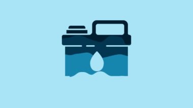 Blue Plastic canister for motor machine oil icon isolated on blue background. Oil gallon. Oil change service and repair. 4K Video motion graphic animation.