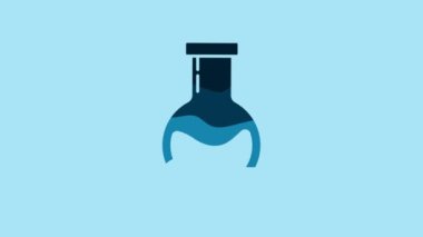 Blue Test tube and flask - chemical laboratory test icon isolated on blue background. Laboratory glassware sign. 4K Video motion graphic animation.