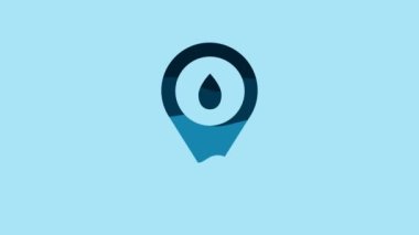 Blue Refill petrol fuel location icon isolated on blue background. Gas station and map pointer. 4K Video motion graphic animation.