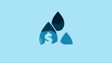 Blue Oil drop with dollar symbol icon isolated on blue background. 4K Video motion graphic animation.