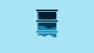 Blue Barrel oil icon isolated on blue background. 4K Video motion graphic animation.