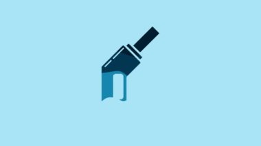Blue Gasoline pump nozzle icon isolated on blue background. Fuel pump petrol station. Refuel service sign. Gas station icon. 4K Video motion graphic animation.