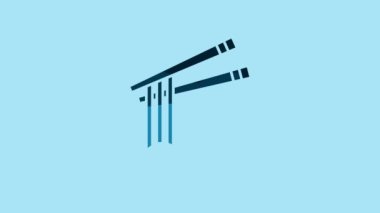 Blue Asian noodles and chopsticks icon isolated on blue background. Street fast food menu. Korean, Japanese, Chinese food. 4K Video motion graphic animation.