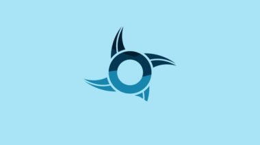 Blue Japanese ninja shuriken icon isolated on blue background. 4K Video motion graphic animation.