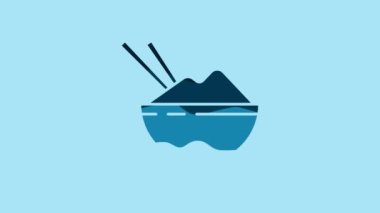 Blue Rice in a bowl with chopstick icon isolated on blue background. Traditional Asian food. 4K Video motion graphic animation.